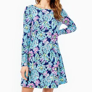 NWT Lilly Pulitzer UPF 50+ Kaisley Dual-Neckline Dress High Tide Navy Pineapple